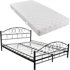 vidaXL fekete fém ágy matraccal 180 x 200 cm