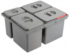 Hulladékgyűjtő GTV Multino 600, szelektív, utólag behelyezhető, 3x15+7 L edénnyel, fedéllel, beépítő kerettel