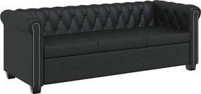 vidaXL 3 személyes fekete műbőr Chesterfield kanapé