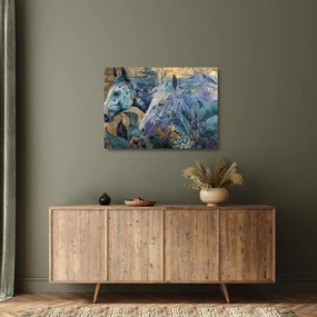 Üveg kép - Lovak arany háttérrel (70x50 cm)