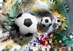 Fotótapéta - Futball-labdák egy 3D-s puzzle alagútban (152,5x104 cm)