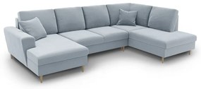Világoskék bársony kinyitható tárolóhelyes sarokkanapé (jobb oldali-U alakú) Kyoto – Cosmopolitan Design
