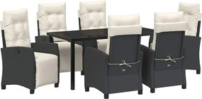 vidaXL Kert étkező szett párnával 7 pcs Fekete polirattan