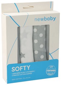 Pamut tetra pelenka New Baby Softy nyomtatott mintával 70 x 70 cm 4 db fehér-szürke