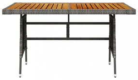 szürke polyrattan és tömör akácfa kerti asztal 130 x 70 x 72 cm