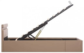 kávészínű műbőr LED-es hidraulikus ágykeret 100 x 200 cm