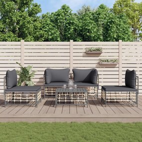 5 részes antracitszürke polyrattan kerti ülőgarnitúra párnákkal