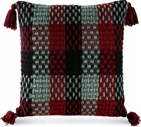 Hilar párnahuzat 45x45 menta piros kockás pomponos