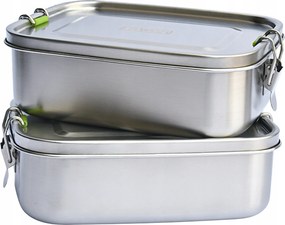 Acél uzsonnás doboz 2 db, ételtároló doboz 1,1L