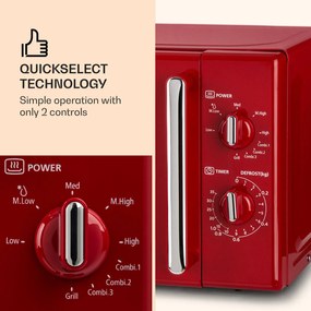 Klarstein Caroline, mikrohullámú sütő, 20 l, 700/1000 W, Ø 25.5 cm, QuickSelect, retró, piros