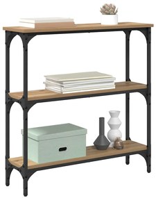 Konzolasztal polcokkal kézműves tölgy 75 x 22.5 x 75 cm