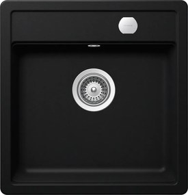 Schock Mono N-100S konyhai mosogatótálca Cristadur Puro 490 x 510 mm lefolyó távműködtetővel, gránit, hagyományos beépítés, intenzív fekete