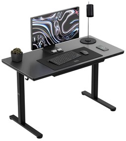 Állítható magasságú íróasztal, 120 x 60 cm, fejhallgatótartóval, üveglappal fekete