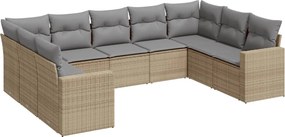 vidaXL 9 részes bézs polyrattan kerti ülőgarnitúra párnákkal