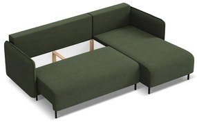 Zöld kinyitható-tárolóhelyes sarokkanapé (jobb oldali) Luana – Makamii