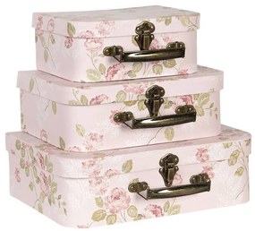 Bőrönd alakú, halvány rózsaszín, rózsás 3 darabos kartondobozszett