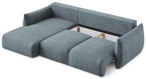 Kék zsenília kinyitható sarokkanapé (bal oldali-heverő résszel) Leila – Makamii