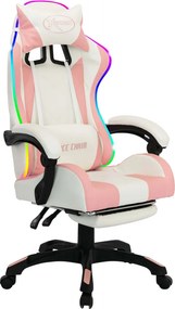 vidaXL rózsaszín és fehér műbőr versenyszék RGB LED-világítással