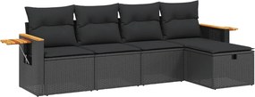 vidaXL 5 részes fekete polyrattan kerti kanapészett párnákkal