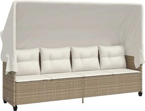 vidaXL bézs polyrattan napozóágy tetővel és párnával