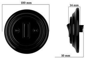 Bohemia-Design - Porcelán retro egypólusú kapcsoló 1-es kerettel, fekete