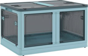HOMCOM Összecsukható Tárolódoboz Fedéllel 69L, Gördíthető Szervező Doboz 5-Oldalas Hozzáféréssel 60x42x34 cm Kék | Aosom