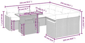 9 részes fekete polyrattan kerti ülőgarnitúra párnákkal