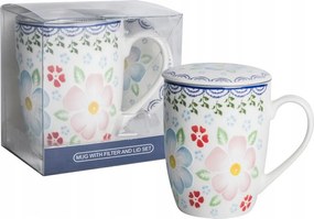 Porcelán teásbögre fedő szűrő virág bögre
