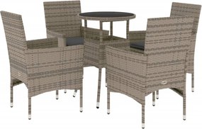 vidaXL 5 részes szürke polyrattan/üveg kerti étkezőgarnitúra párnával