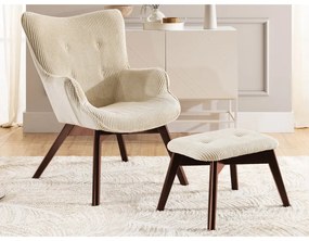 Bézs kordbársony fotel lábtartóval Niko – Ropez