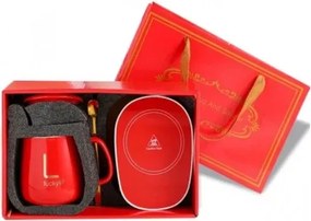 Lucky kerámia bögre szett elektromos melegítővel díszdobozban - red