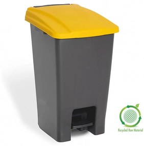 Szelektív hulladékgyűjtő konténer, műanyag, pedálos, antracit/sárga, 70L