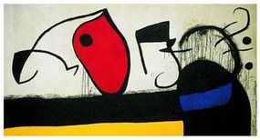 Woman with Three Hairs Surrounded by Birds in the Night, 1972 Festmény reprodukció, Joan Miró, (80 x 60 cm)