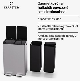 Klarstein Eco Vista, hulladékgyűjtő komposztálóval, 60 l + 3 l/tároló, + komposztáló, Soft-Close