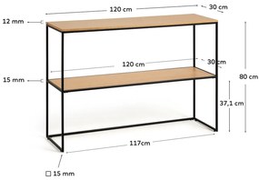 Konzolasztal tölgyfa dekorral 120x30 cm Yona - Kave Home