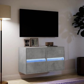 2 db betonszürke fali TV-szekrény LED-del 41 x 31 x 45 cm