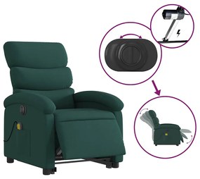 sötétzöld szövet dönthető elektromos álló masszázsfotel