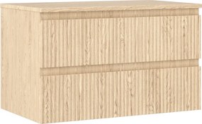 Mexen Rivel fürdőszobai mosdószekrény 80 cm, munkalappal, 2 fiókos, bordázott, tölgy - 91A20-08047-2-BFFC81
