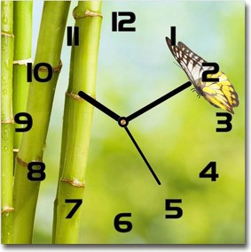 Üveg falióra négyszögletes Bambusz és pillangó 30x30 cm