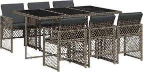 vidaXL 7 részes szürke polyrattan kerti étkezőgarnitúra párnával