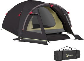 Outsunny 4 Személyes Kempingtábori Sátor - Könnyű, Stabil, Vízálló, UV 50+ Alagút Sátor Napernyővel, Oldalajtóval és Ablakkal, Családi Sátor 3000 mm V