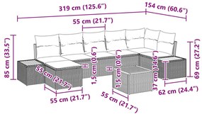 8 Darabos Kerti Kanapé Szett Párnákkal, Fekete Poli Rattan Akáciával