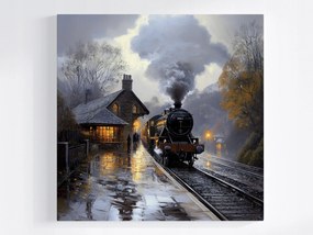 Vászonkép Canvas Vonat Gőzmozdony Állomás Vasút Peron 80x80