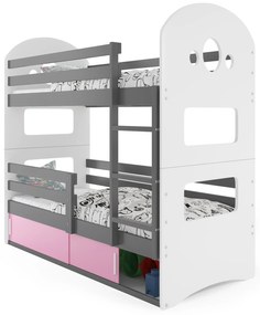 Emeletes ágy 80 x 190 cm Domur (grafit + rózsaszín) (ágyrácsokkal és tárolóhellyel). Akció -29%. 1056533