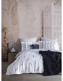 Fehér-kék egyszemélyes pamut-szatén ágyneműhuzat 140x200 cm Marseille Floral – Mila Home Luxury