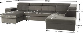 Ülőgarnitúra, szürkésbarna taupe, balos, LAMORA U