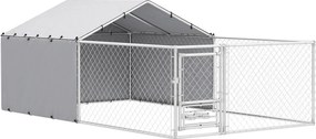 PawHut Kutyakenel UV-álló Vízálló Tetővel és Forgatható Tálakkal, Kutya Kennel Közepes és Nagy Kutyák Számára Acél Zárható Ajtóval, 400x230x150 cm, Ez