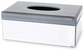 Vetrario design víztiszta-szürke szögletes körbe tükrös borítású zsebkendőtartó doboz 10,5x26x15cm