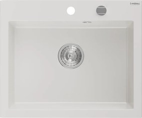 Mexen Elix 1-medencés gránit mosogató 600 x 500 mm, fehér, króm szifon - 6525601005-20