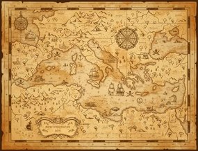 Térkép Old vintage map of Mediterranean sea, pirate sail, seamartini